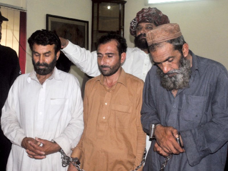 the three men who were allegedly pretending to be taliban and were extorting money from people were arrested on saturday photo zafar aslam express