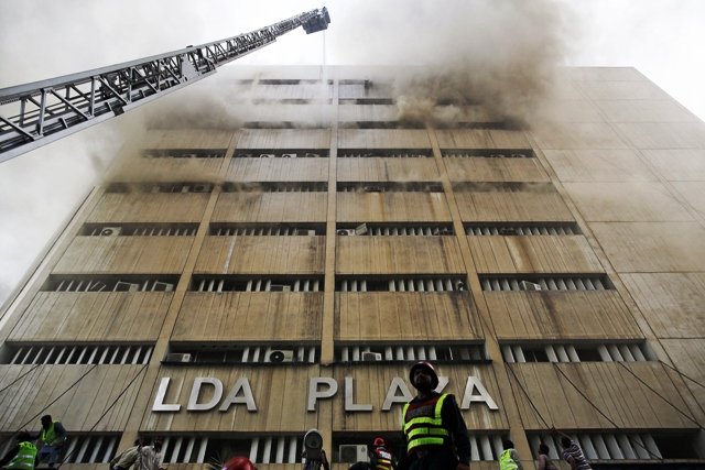 the fire at lda plaza in lahore photo reuters