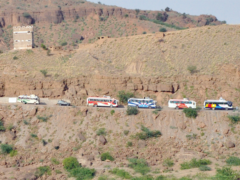 passenger busses carry displaced persons to south waziristan under the protection of the pakistan army photo ispr