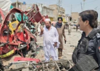 security personnel inspect the blast site in sarai naurang photo express