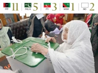 an elderly woman casts her vote at a polling station in gilgit photo app