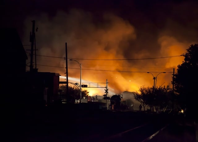 firefighters douse blazes after a freight train loaded with oil derailed in lac megantic in canada 039 s quebec province on july 6 2013 photo afp firefighters douse blazes after a freight train loaded with oil derailed in lac megantic in canada 039 s quebec province on july 6 2013 photo afp