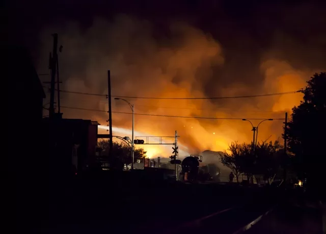 firefighters douse blazes after a freight train loaded with oil derailed in lac megantic in canada 039 s quebec province on july 6 2013 photo afp firefighters douse blazes after a freight train loaded with oil derailed in lac megantic in canada 039 s quebec province on july 6 2013 photo afp
