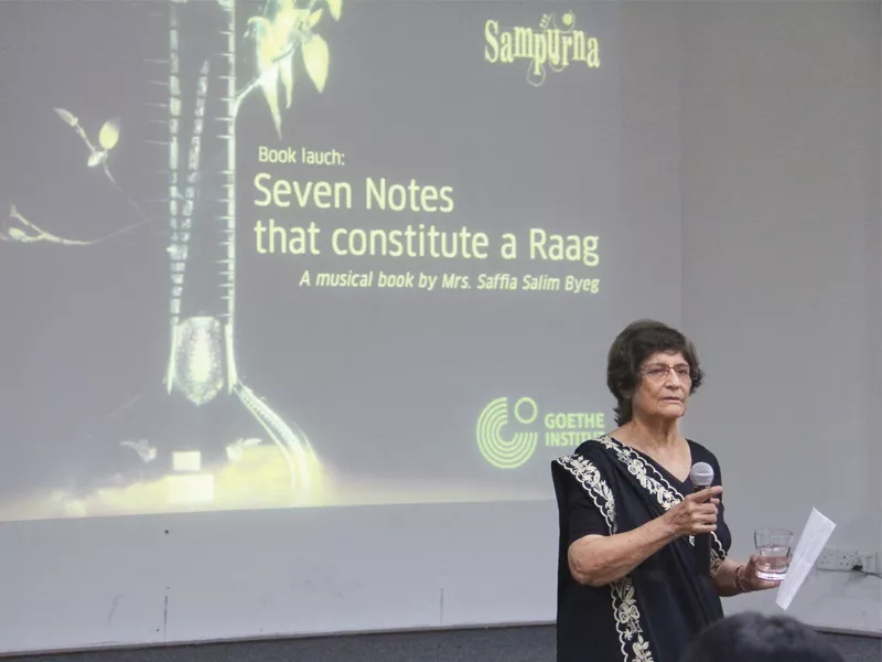 saffia saleem beyg speaking at the launching ceremony of her book sampurna seven notes that constitute a raag photo ayesha mir express saffia saleem beyg speaking at the launching ceremony of her book sampurna seven notes that constitute a raag photo ayesha mir express