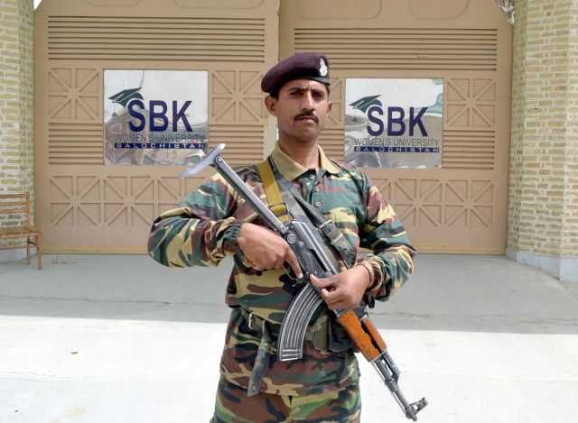 a security official standing outside the sbk women university photo naseem james a security official standing outside the sbk women university photo naseem james
