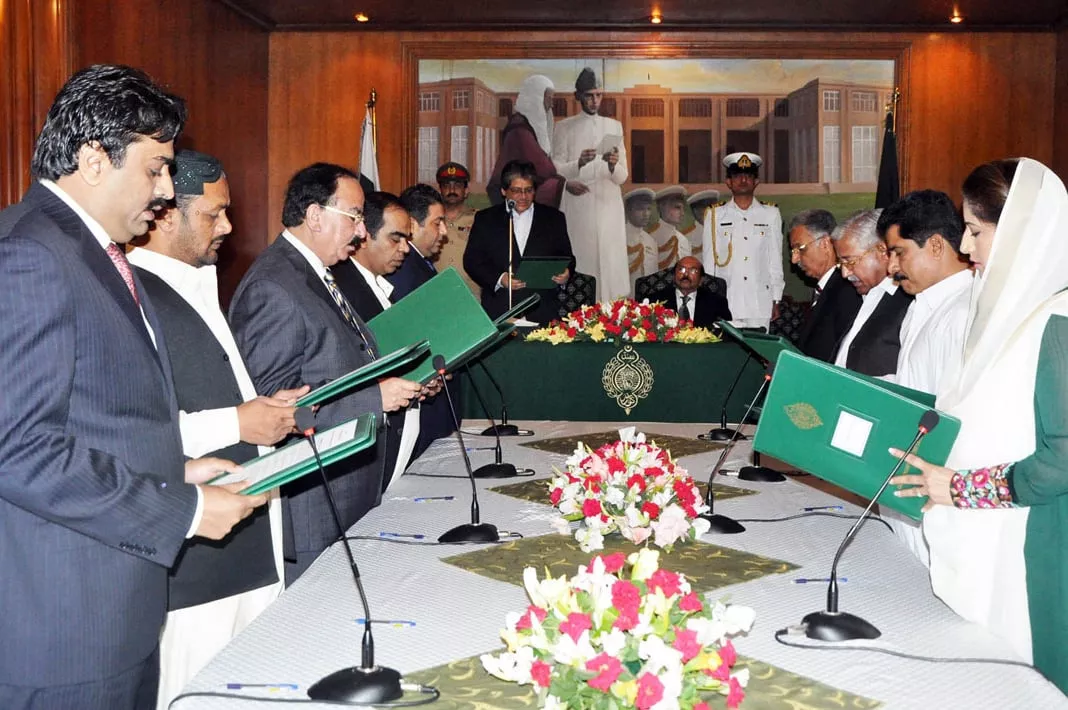 the newly appointed ministers were sworn in by governor dr ishratul ebad khan at a ceremony attended by chief minister shah and other dignitaries photo nni the newly appointed ministers were sworn in by governor dr ishratul ebad khan at a ceremony attended by chief minister shah and other dignitaries photo nni