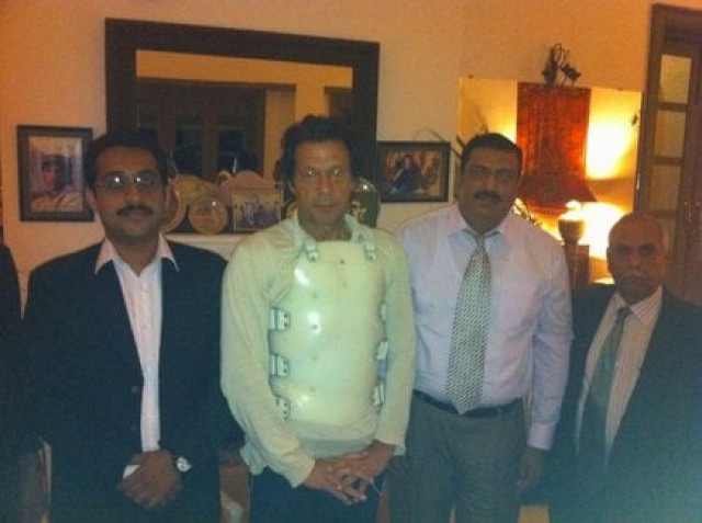 following the back injury after his accident imran khan wore the jacket for over nine weeks photo pti official twitter following the back injury after his accident imran khan wore the jacket for over nine weeks photo pti official twitter
