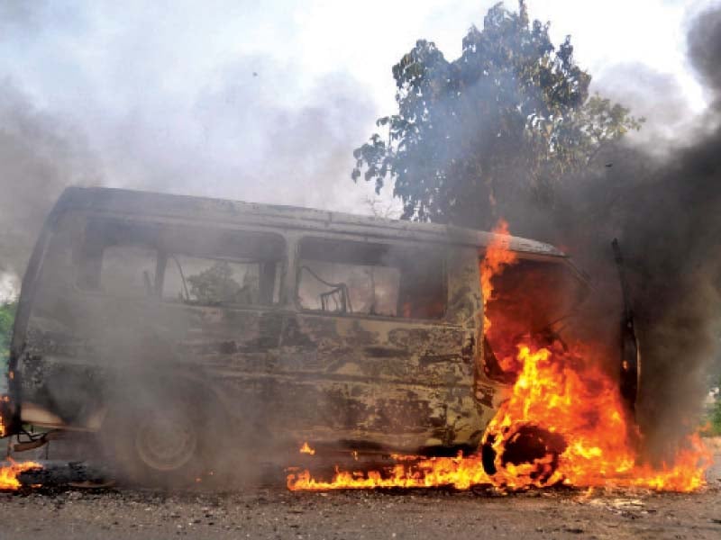 the route 122 van s driver had switched the vehicle s fuel connection from cng to petrol resulting in a short circuit and the subsequent fire photo muhammad javaid express