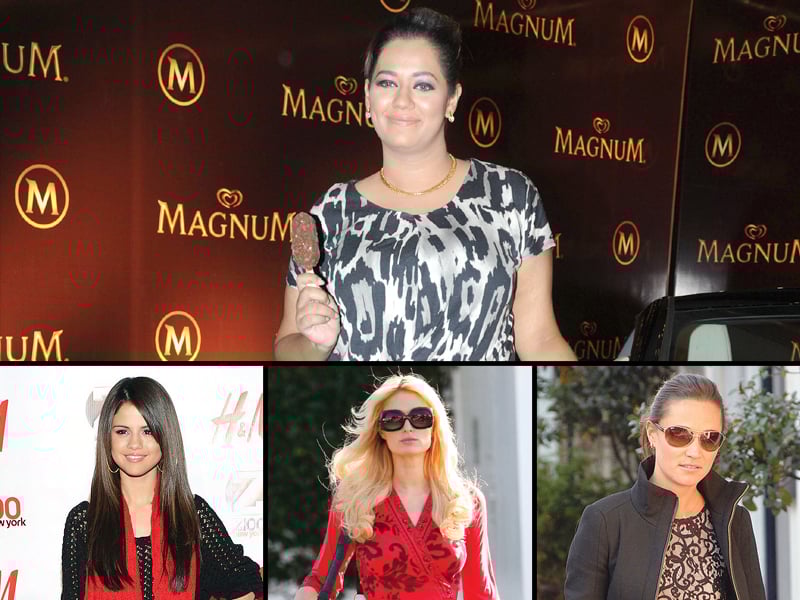 rose mohamed top selena gomez left paris hilton center and pippa middleton right