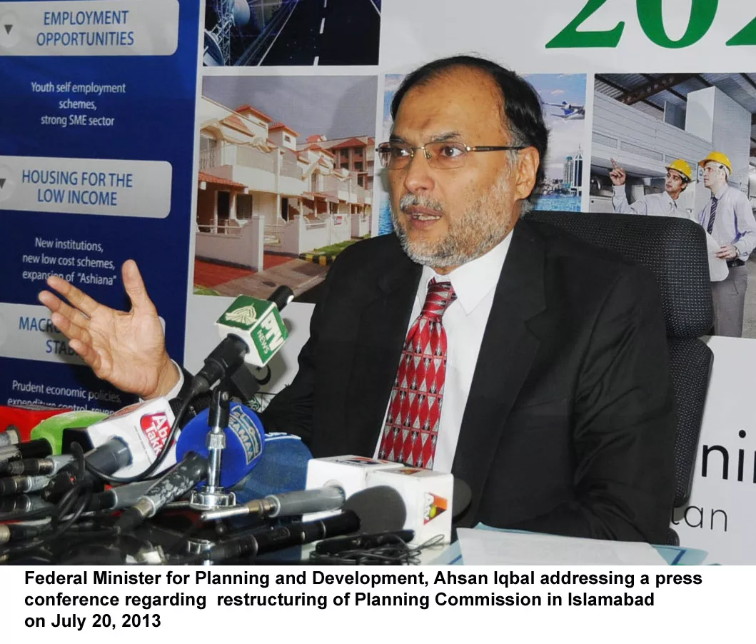minister for planning and development ahsan iqbal addresses a press conference on the ministry 039 s restructuring in islamabad on july 20 2013 photo pid minister for planning and development ahsan iqbal addresses a press conference on the ministry 039 s restructuring in islamabad on july 20 2013 photo pid