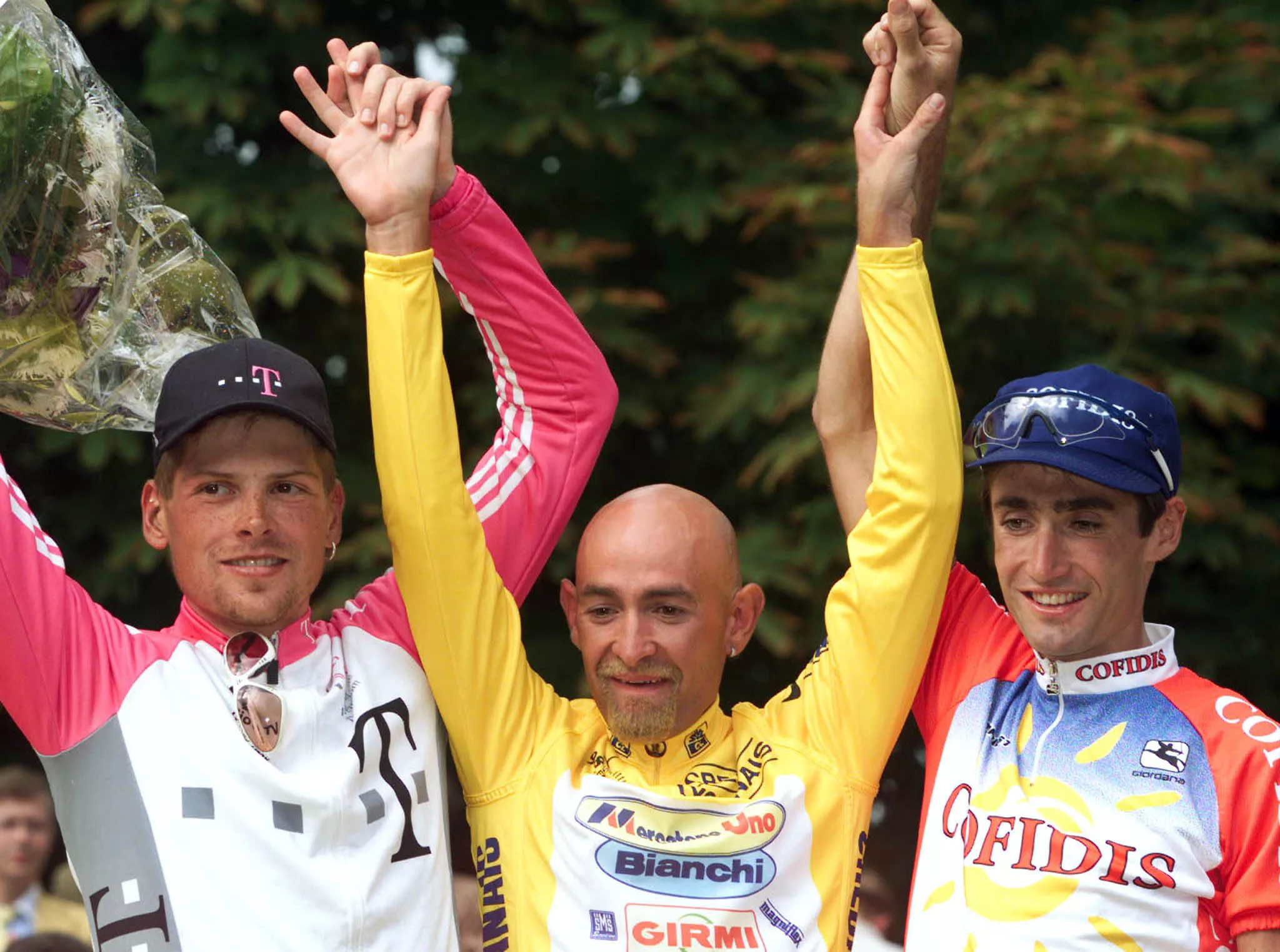tour de france winner marco pantani c of italy second placed jan ullrich l of germany and third placed bobby julich of the u s celebrate on the victory podium following the 147 5 km 21st and final stage of the tour de france cycling race of the tour de france cycling race which ends on the champs elysees avenue in paris in this august 2 1998 picture photo reuters tour de france winner marco pantani c of italy second placed jan ullrich l of germany and third placed bobby julich of the u s celebrate on the victory podium following the 147 5 km 21st and final stage of the tour de france cycling race of the tour de france cycling race which ends on the champs elysees avenue in paris in this august 2 1998 picture photo reuters