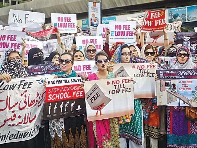 parents on tuesday hold a protest demonstration at the karachi press club against recent school fees increase photo white star parents on tuesday hold a protest demonstration at the karachi press club against recent school fees increase photo white star