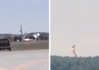 strategic crash a combination image shows a us air force b 52 bomber left crashing at edwards air force base in california and a russian tu 22m3 strategic bomber going down in russia s irkutsk oblast photos screengrabs x