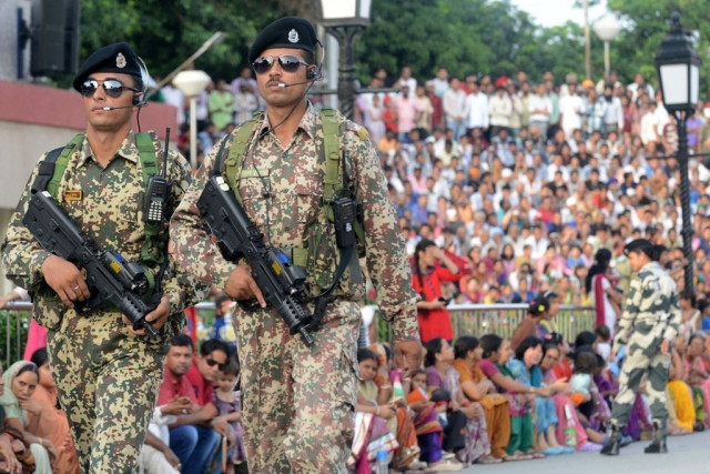 a file photo of india border security force personnel patrol as they prepare for the flag off ceremony at india pakistan wagah border photo afp file a file photo of india border security force personnel patrol as they prepare for the flag off ceremony at india pakistan wagah border photo afp file
