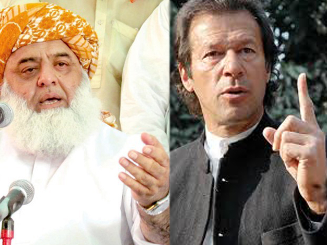 jui chief fazlur rehman and pti chairman imran khan had been at loggerheads since the time of the elections photo file