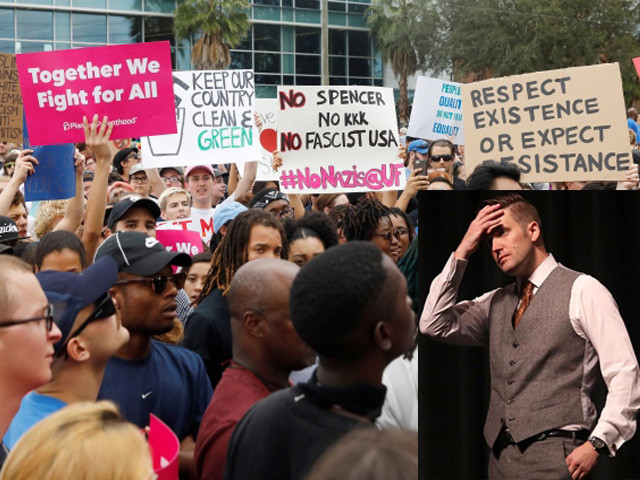 l demonstrators rally before the speech by richard spencer on the campus of the university of florida in gainesville florida on oct 19 2017 photo reuters r richard spencer a leader of the so called alt right movement was one of the organizers of the august march in charlottesville virginia in which a far right supporter drove his car into a crowd of demonstrators killing a 32 year old woman photo afp