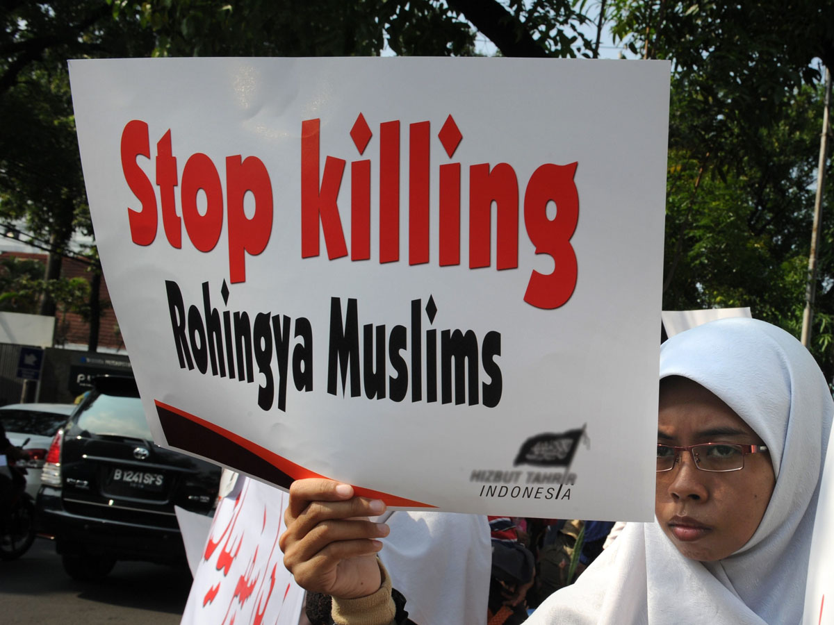 a group of indonesian muslims rally outside the myanmar embassy in jakarta on october 31 2012 photo afp