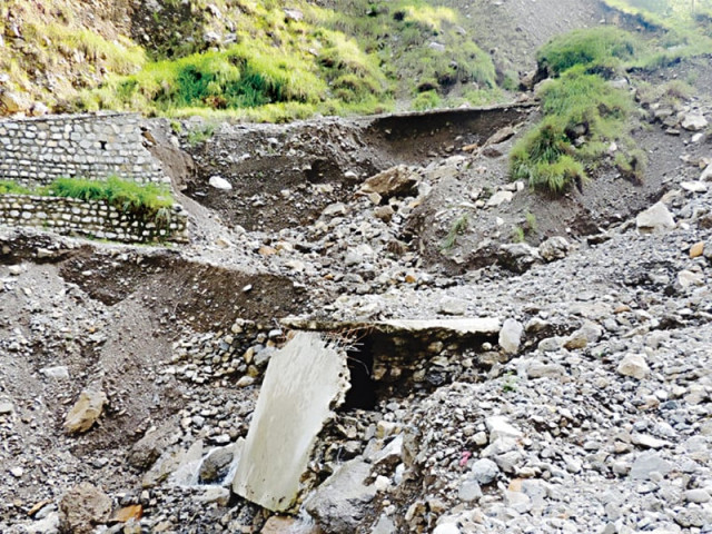 a view of the chanala noorbang road in abbottabad which was damaged after the recent spell of rains and subsequent landslides photo nni a view of the chanala noorbang road in abbottabad which was damaged after the recent spell of rains and subsequent landslides photo nni