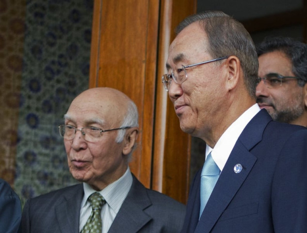 united nations secretary general ban ki moon r stands beside sartaj aziz l foreign affairs adviser to pakistani prime minister nawaz sharif after meeting at the foreign ministry in islamabad august 13 2013 photo reuters united nations secretary general ban ki moon r stands beside sartaj aziz l foreign affairs adviser to pakistani prime minister nawaz sharif after meeting at the foreign ministry in islamabad august 13 2013 photo reuters