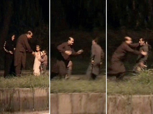 screengrabs of raw footage showing zamrud khan left coming near sikandar left and attempting to grab him photo express