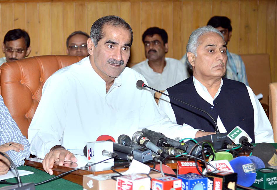 railways minister saad rafique addressing the media today photo app