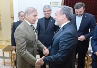 prime minister shehbaz sharif warmly receives iran foreign minister abbas araghchi during a meeting in islamabad photo app