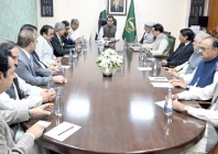 national assembly speaker ayaz sadiq chairs a meeting between government and opposition representatives at parliament house in islamabad photo online
