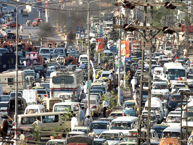 despite the construction of several flyovers rawalpindi s residents spend hours in traffic jams daily photo file
