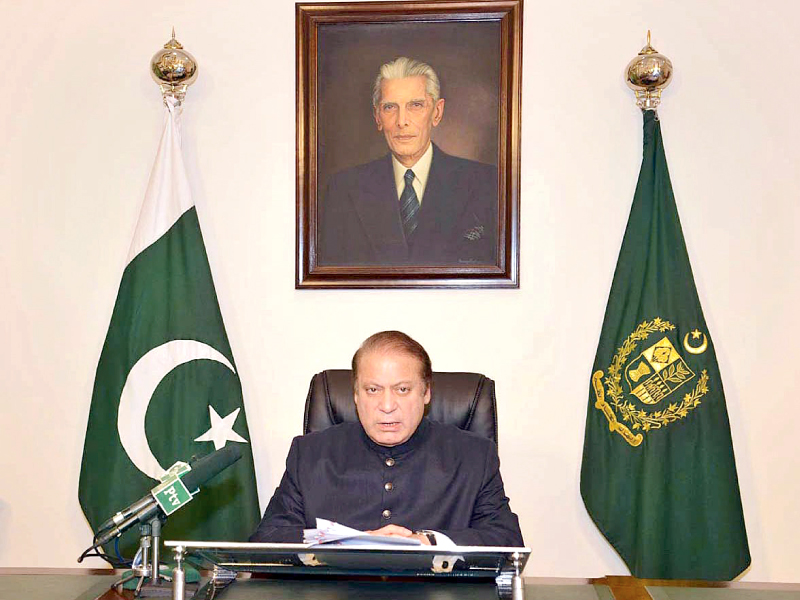 prime minister nawaz sharif addressing the nation over television and radio networks in islamabad photo app