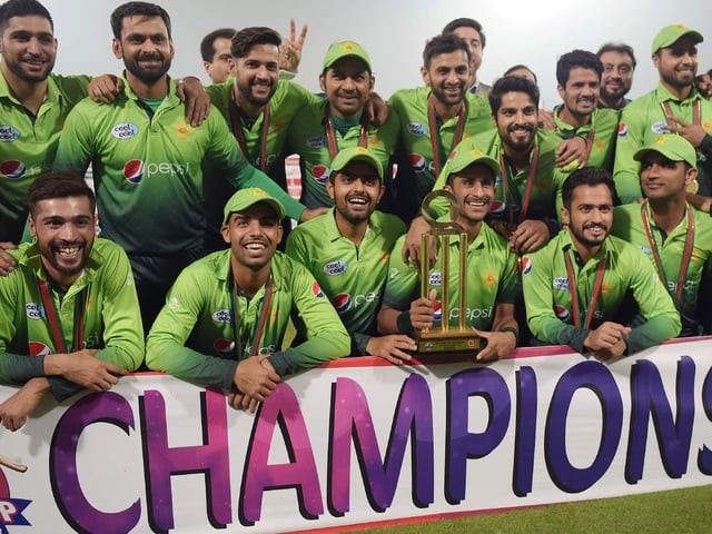 the pakistan team poses with the trophy after winning the t20 series against sri lanka in lahore photo afp the pakistan team poses with the trophy after winning the t20 series against sri lanka in lahore photo afp