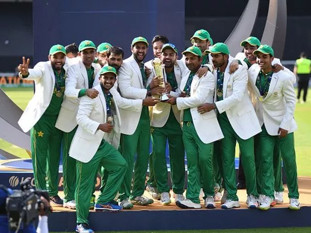 june 18th 2017 the kia oval london england icc champions trophy cricket final india versus pakistan pakistan celebrate winning the icc champions trophy photo getty june 18th 2017 the kia oval london england icc champions trophy cricket final india versus pakistan pakistan celebrate winning the icc champions trophy photo getty