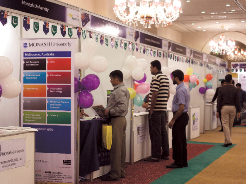 information on courses and scholarships offered required language tests visa processing procedures and career counselling was provided by the universities present at the expo photo myra iqbal express