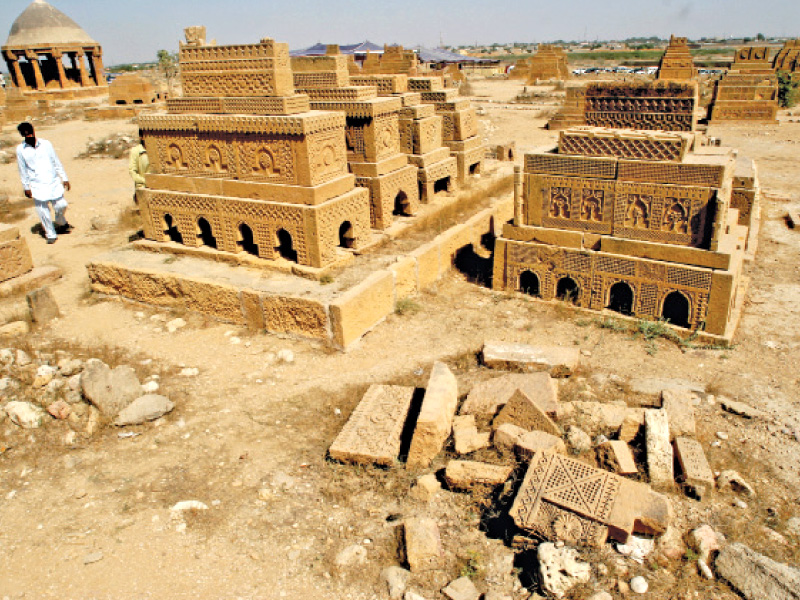 the historic chowkandi graveyard on the outskirts of karachi has been encroached upon according to a petition filed in sindh high court photo file