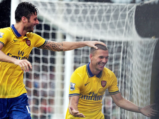 arsenal kicked their english premier league campaign into gear yesterday as lukas podolski claimed a brace to help his side claim a 3 1 win over fulham photo afp arsenal kicked their english premier league campaign into gear yesterday as lukas podolski claimed a brace to help his side claim a 3 1 win over fulham photo afp