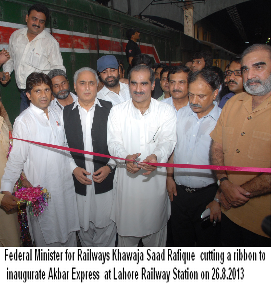 minister for railways khawaja saad rafiq inaugurating akbar express at lahore railway station photo pid