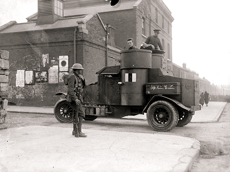 an armoured car outside the mounjoy prison in dublin during a hunger strike in 1920 ira members were executed here source national library of ireland