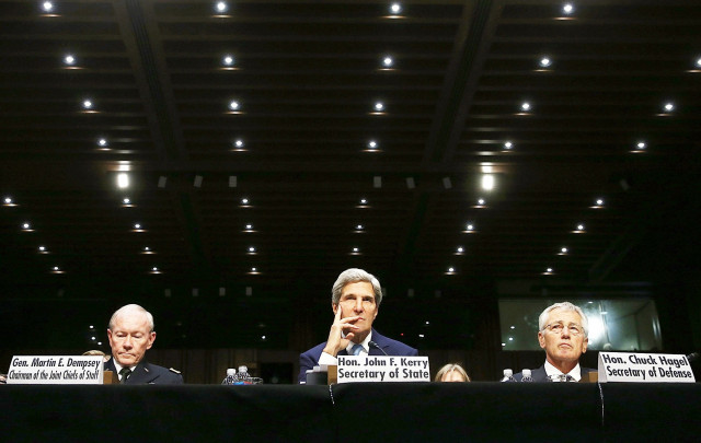 us secretary of state john kerry c sits along with us joint chiefs of staff martin dempsy l and secretary of defence chuck hagel r before the senate commitee photo afp us secretary of state john kerry c sits along with us joint chiefs of staff martin dempsy l and secretary of defence chuck hagel r before the senate commitee photo afp