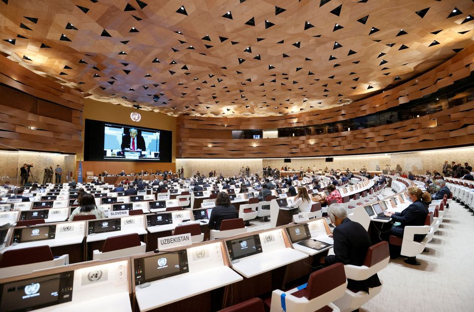 u n secretary general antonio guterres speaks during an aid conference for afghanistan at the united nations in geneva switzerland september 13 2021 reuters denis balibouse