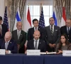 us secretary of state marco rubio looks on as state department counsellor daniel holler israel s ambassador to the us yechiel leiter and lebanon s ambassador to the us nada hamadeh sign a framework agreement between israel and lebanon at the state department in washington dc us june 26 reuters