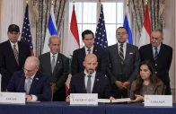 us secretary of state marco rubio looks on as state department counsellor daniel holler israel s ambassador to the us yechiel leiter and lebanon s ambassador to the us nada hamadeh sign a framework agreement between israel and lebanon at the state department in washington dc us june 26 reuters