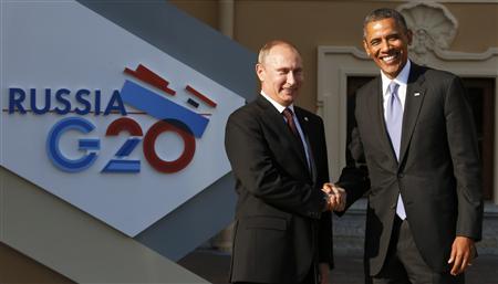 russia 039 s president putin welcomes u s president obama before the first working session of the g20 summit in constantine palace in strelna near st petersburg photo reuter