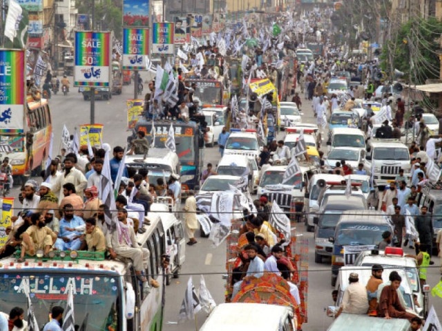 jud supporters driving along benazir bhutto road photo muhammad javaid express jud supporters driving along benazir bhutto road photo muhammad javaid express