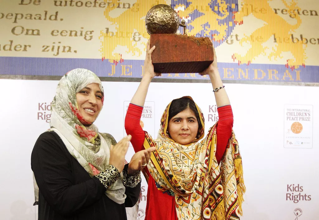 malala yousafzai raises a trophy she was given by yemeni civil rights activist and 2011 nobel peace prize winner tawakkul karman after being honored with the international children 039 s peace prize photo afp malala yousafzai raises a trophy she was given by yemeni civil rights activist and 2011 nobel peace prize winner tawakkul karman after being honored with the international children 039 s peace prize photo afp