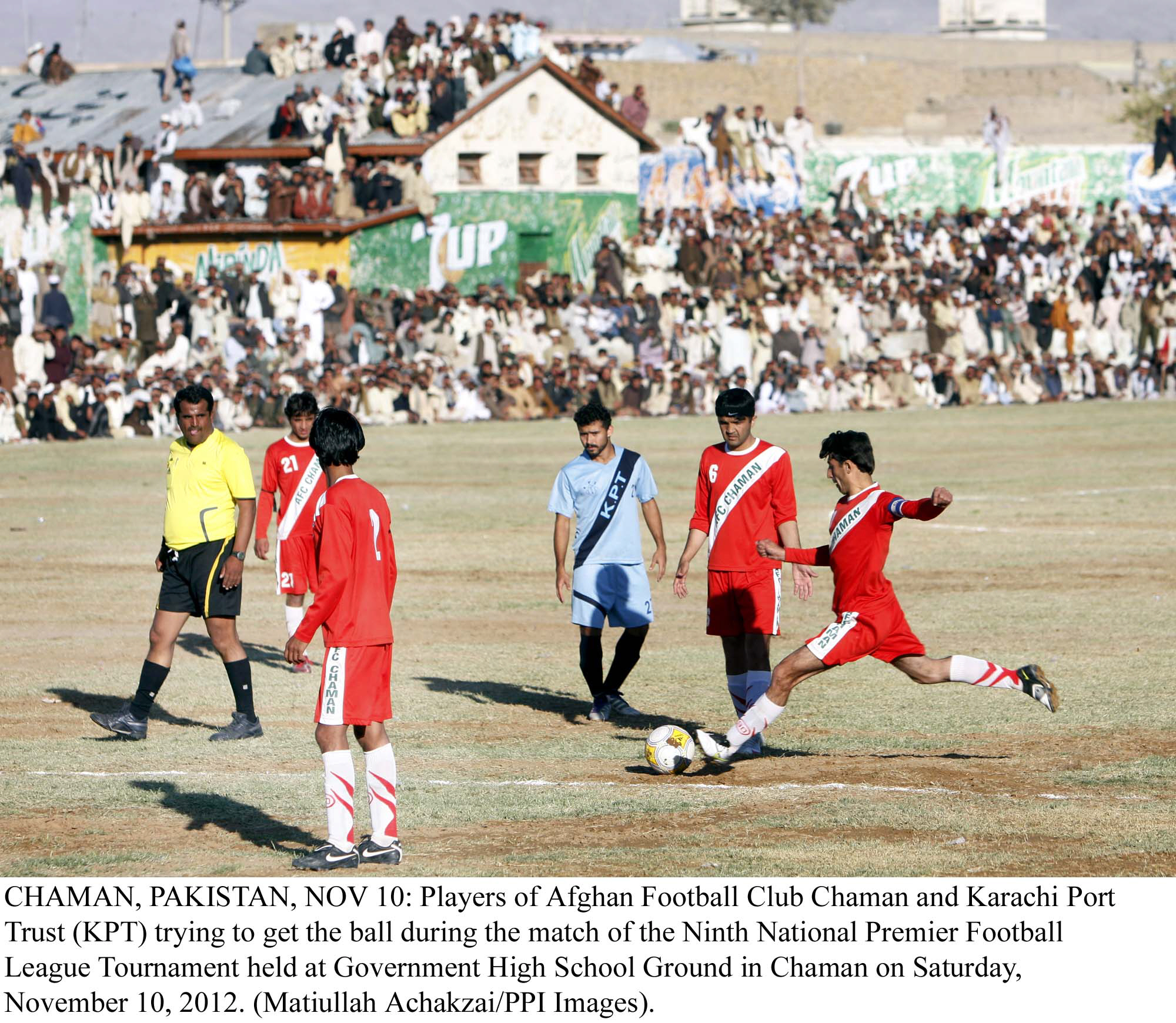 a player from the afghan club chaman shoots during their match with kpt photo ppi