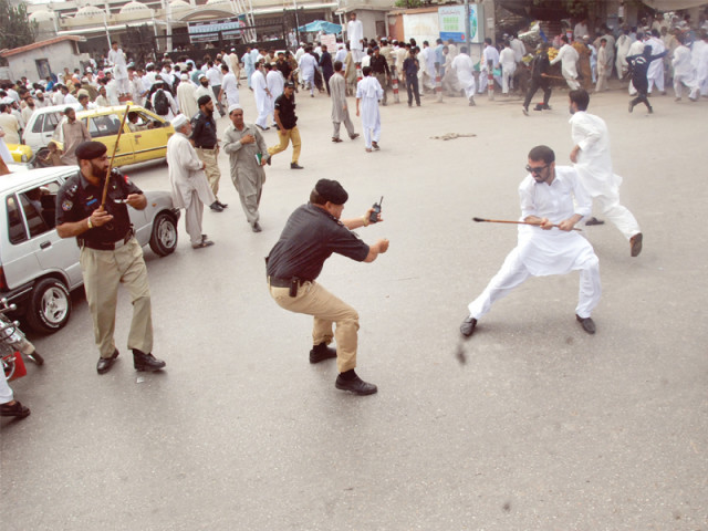 kmc students protested on jamrud road against the lack of house jobs in government hospitals photo sameer raziq express