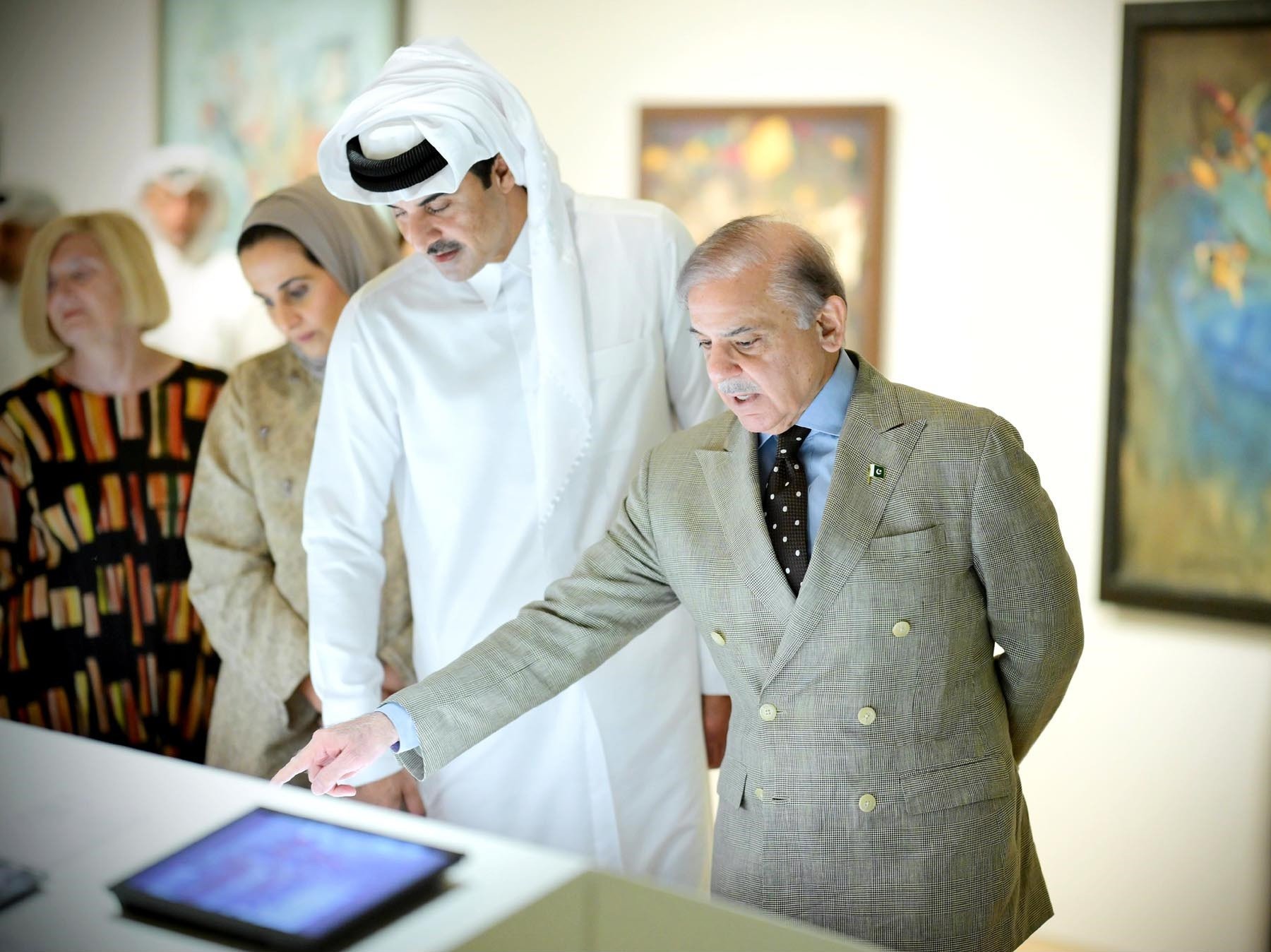 pm shehbaz qatari amir visit art gallery showcasing pakistani artists