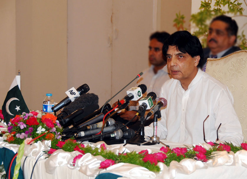 interior minister chaudhry nisar ali khan addressing a press conference in islamabad on september 10 2013 photo pid