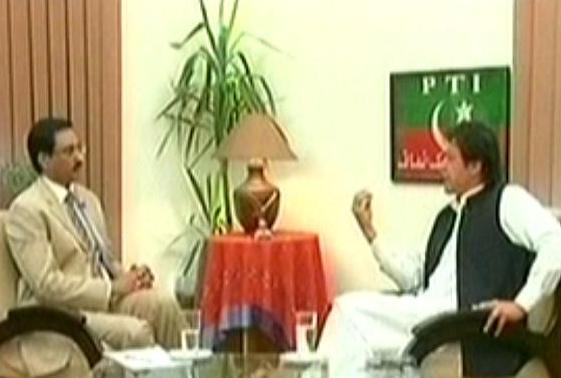 screenshot of imran khan in interview with javed chaudhry on express news