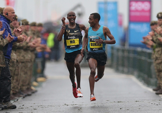 ethiopia 039 s kenenisa bekele r leads britain 039 s mo farah l as they charge to the finish line of the great north run half marathon in south shields near newcastle in northeast england on september 15 2013 photo afp ethiopia 039 s kenenisa bekele r leads britain 039 s mo farah l as they charge to the finish line of the great north run half marathon in south shields near newcastle in northeast england on september 15 2013 photo afp
