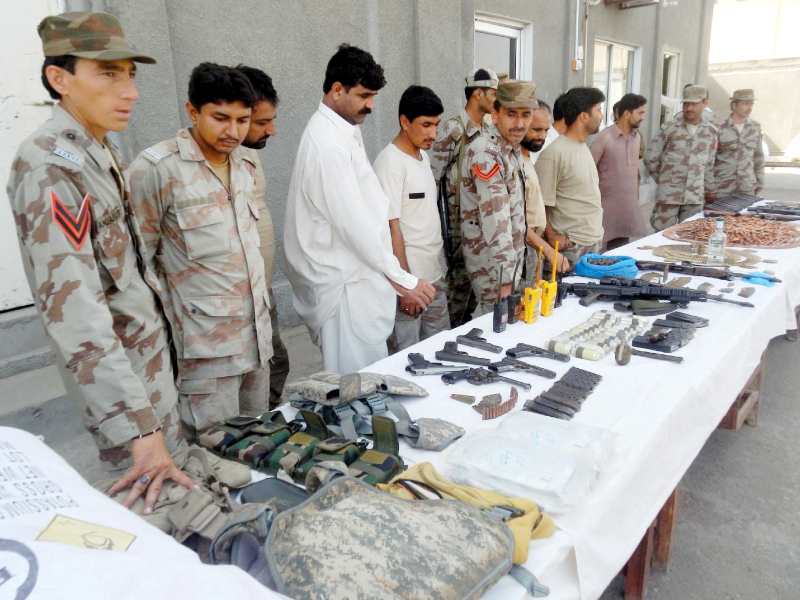 fc display seized weapons and explosive material recovered during a raid in hub photo ppi